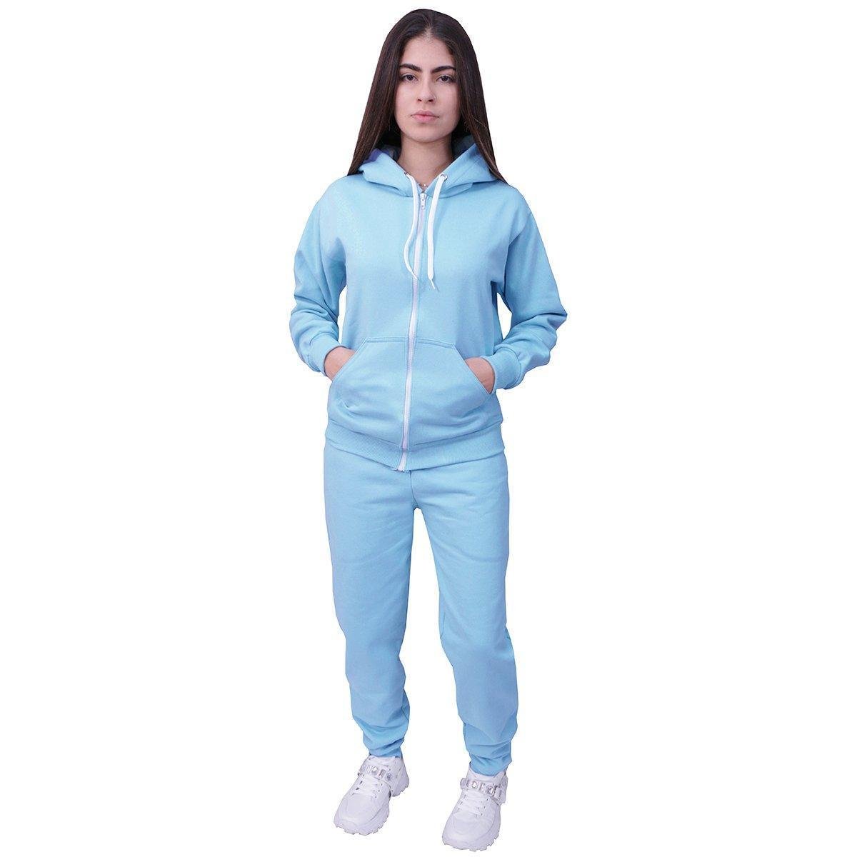 Conjunto Moletom Com Ziper Feminino Azul Bebe - Main Image