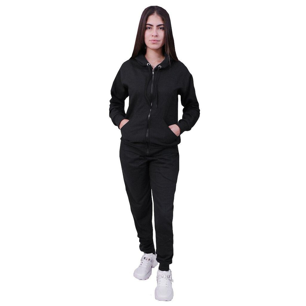 Conjunto Moletom Com Ziper Feminino Preto