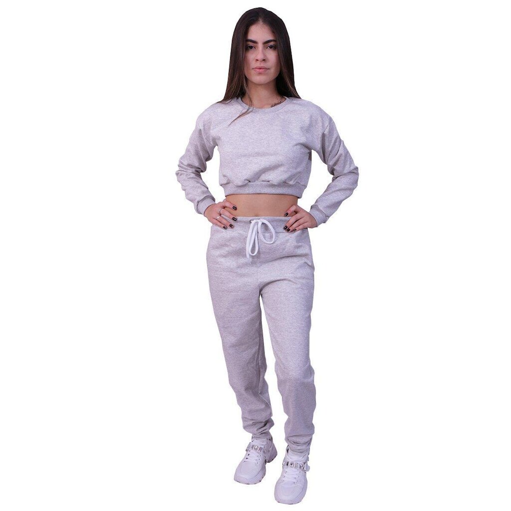 Conjunto Moletom Cropped Infantil Liso Cinza