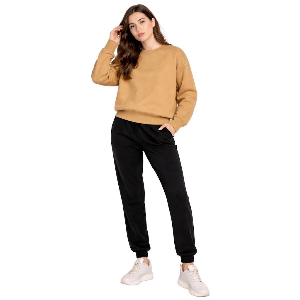 Conjunto Moletom Feminino Algodão Gola Careca e Calça Casual Confortável Estilo Casual