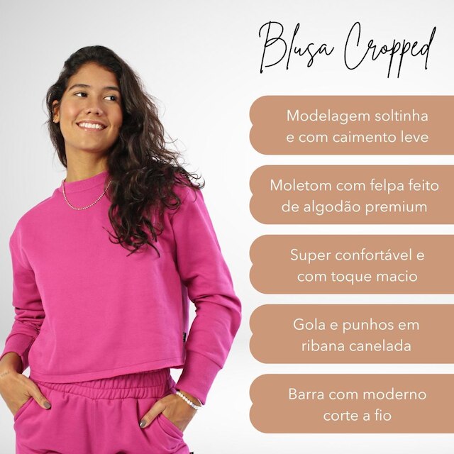 Conjunto Moletom Feminino Blusa Cropped e Calça Jogger