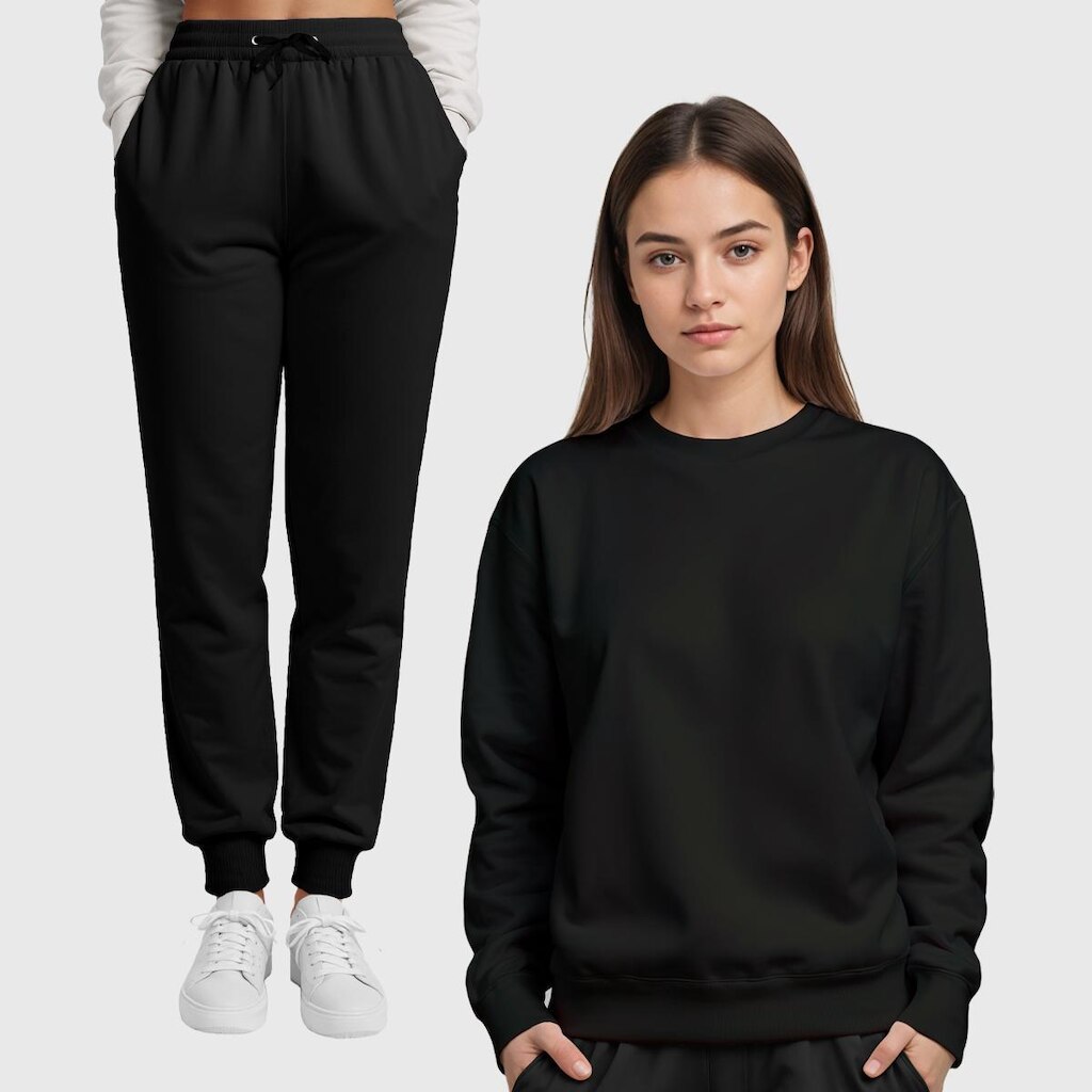 Conjunto Moletom Gola Redonda e Calça Feminina Lisa Benellys