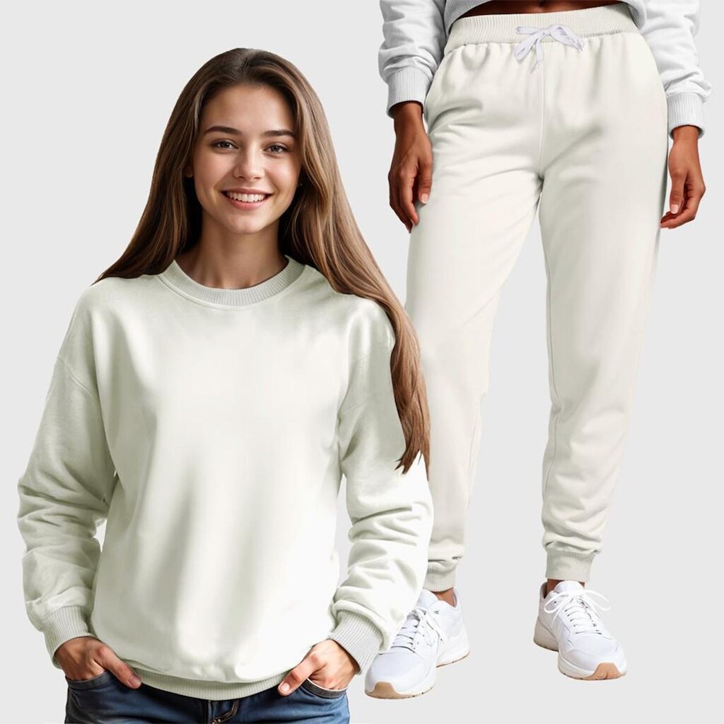 Conjunto Moletom Gola Redonda e Calça Feminina Lisa