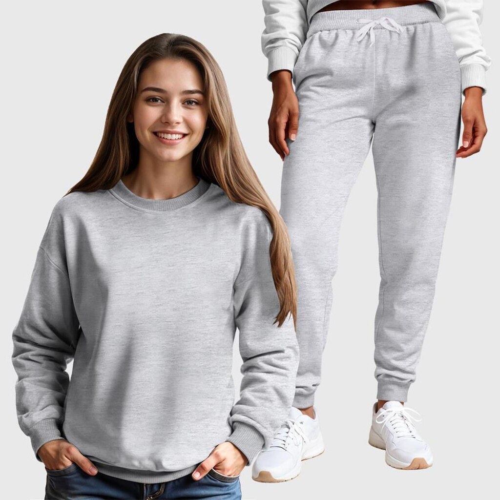 Conjunto Moletom Gola Redonda e Calça Feminina Lisa