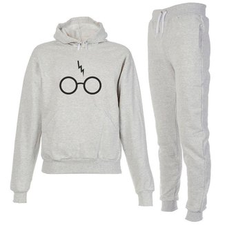 Conjunto Moletom Harry Potter Infantil Juvenil Peluciado Cinza