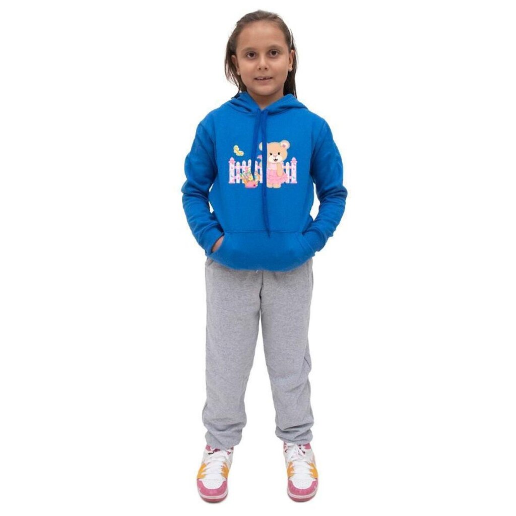 Conjunto Moletom Infantil Blusa e Calça Estampada Inverno Com Capuz e Bolsa Para Escola Dia a Dia