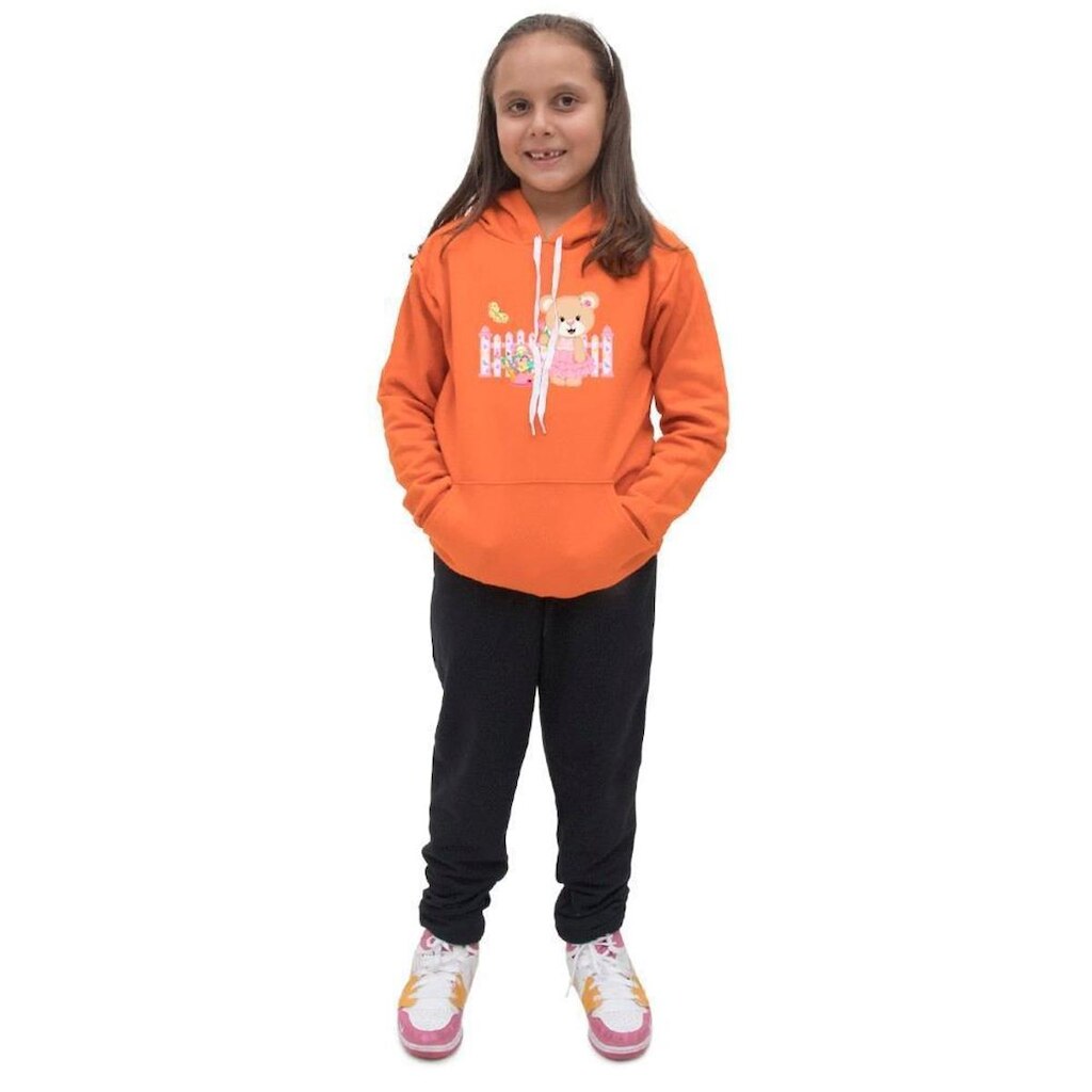 Conjunto Moletom Infantil Blusa e Calça Estampada Inverno Com Capuz e Bolsa Para Escola Dia a Dia