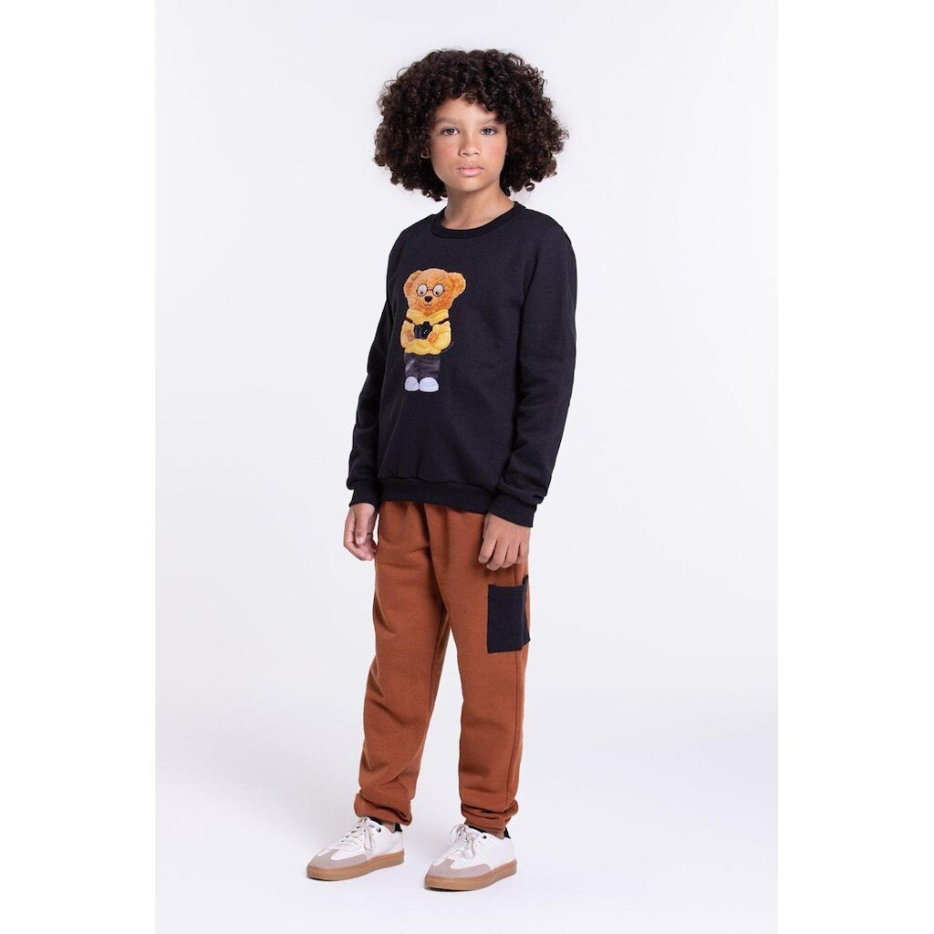 Conjunto Moletom Infantil Bolso Cargo Urso Preto
