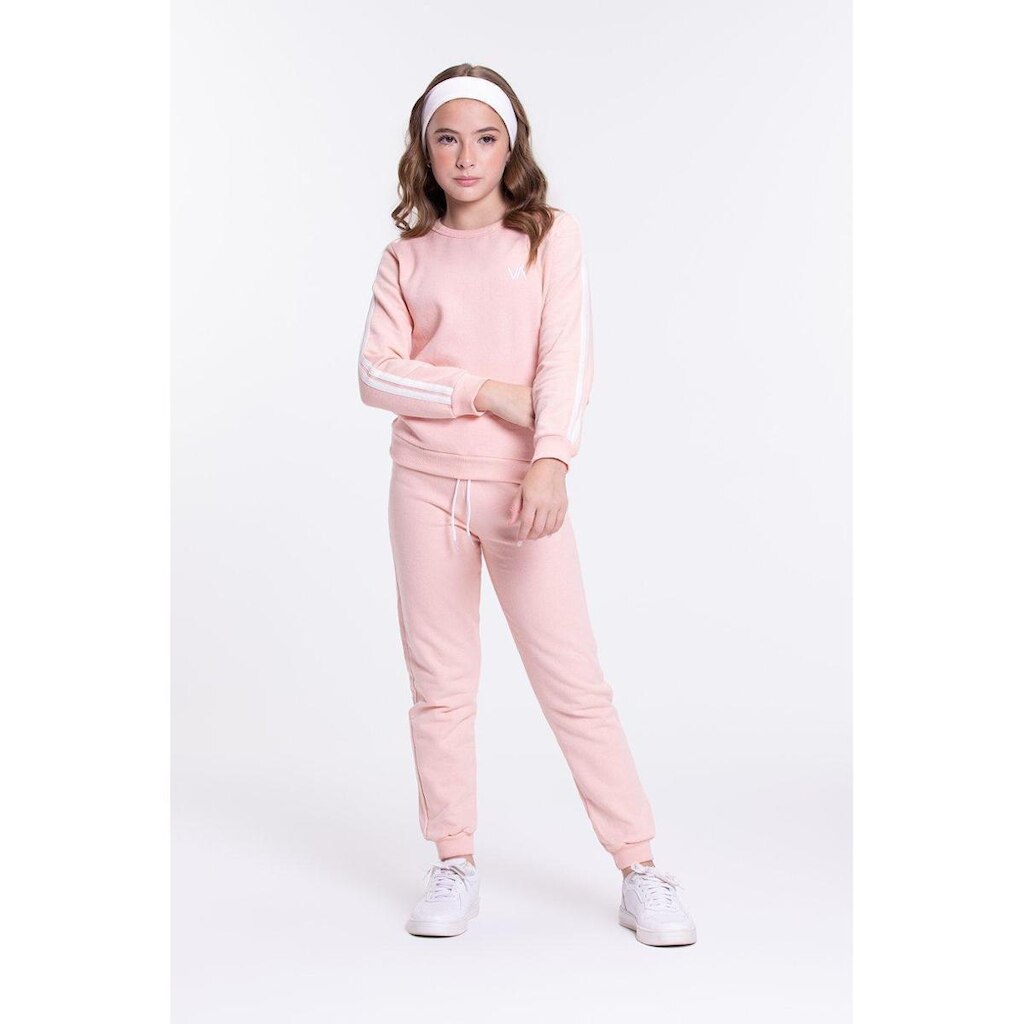 Conjunto Moletom Infantil Detalhe Faixas Rosa