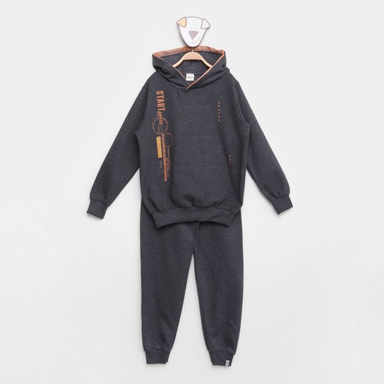 Conjunto Moletom Infantil Elian com Capuz Menina - Chumbo Menor preço em Conjunto Moletom Infantil Elian com Capuz Menina - Chumbo