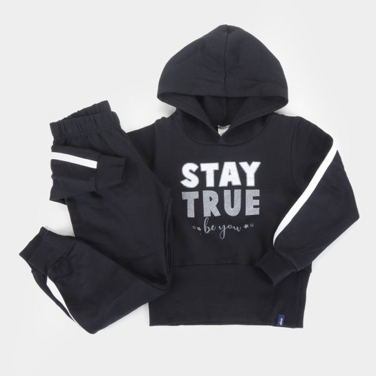Conjunto Moletom Infantil Elian Peluciado Com Capuz Feminino - Preto Menor preço em Conjunto Moletom Infantil Elian Peluciado Com Capuz Feminino - Preto