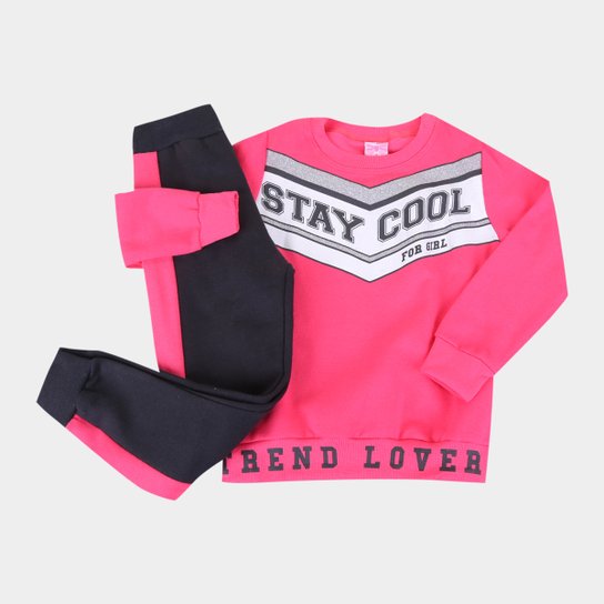 Conjunto Moletom Infantil For Girl Stay Cool Feminino - Rosa Escuro Menor preço em Conjunto Moletom Infantil For Girl Stay Cool Feminino - Rosa Escuro