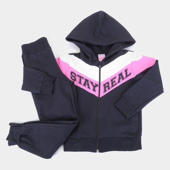 Conjunto Moletom Infantil For Girl Stay Real Capuz Feminino - Preto Menor preço em Conjunto Moletom Infantil For Girl Stay Real Capuz Feminino - Preto