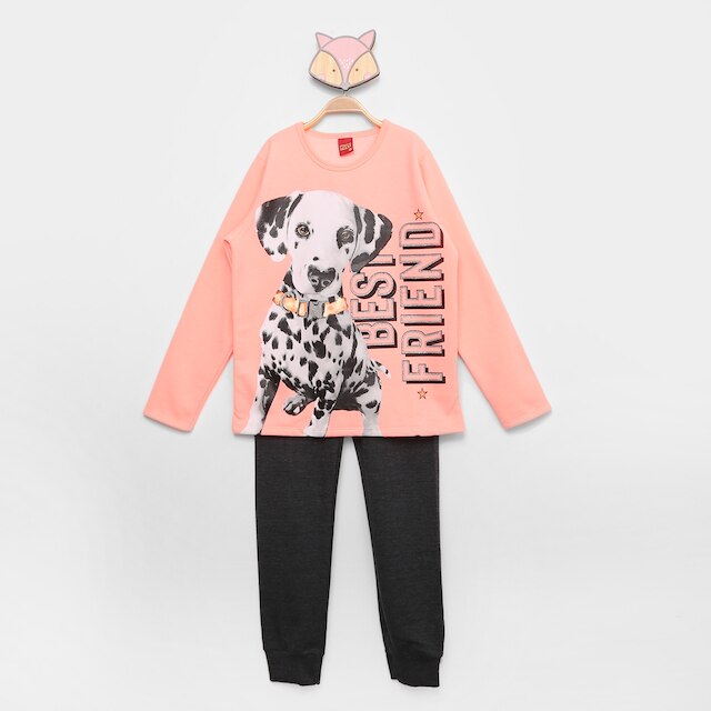 Menor preço em Conjunto Moletom Infantil Kyly Peluciado Estampado Feminino - Rosa Neon