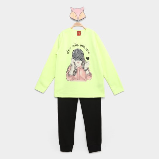 Conjunto Moletom Infantil Kyly Peluciado Estampado Feminino - Amarelo Neon Menor preço em Conjunto Moletom Infantil Kyly Peluciado Estampado Feminino - Amarelo Neon