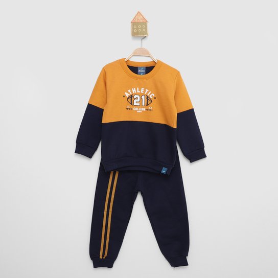 Conjunto Moletom Infantil Longo Reirex Athetic Menino - Marrom Menor preço em Conjunto Moletom Infantil Longo Reirex Athetic Menino - Marrom