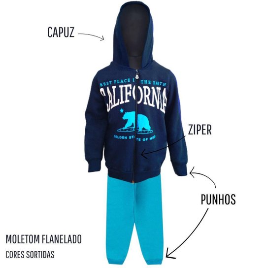 Conjunto Moletom Infantil Masculino Blusa Calça Flanelado Agasalho Roupa Menino Capuz Ziper Punho - Sortido Menor preço em Conjunto Moletom Infantil Masculino Blusa Calça Flanelado Agasalho Roupa Menino Capuz Ziper Punho - Sortido