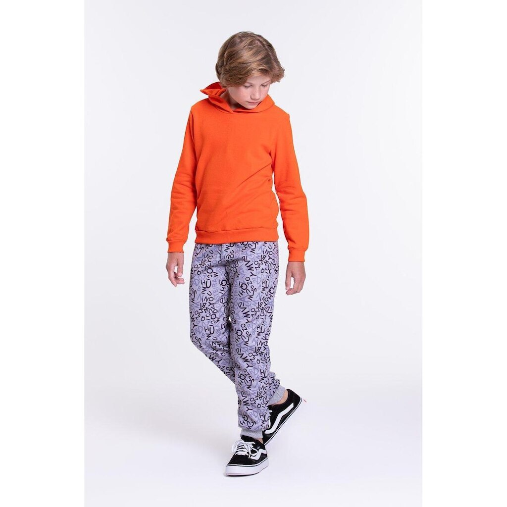 Conjunto Moletom Infantil Masculino Capuz e ABC Laranja