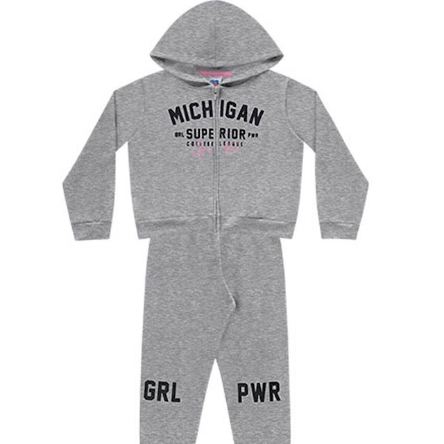 Conjunto Moletom Infantil Menina College Cinza