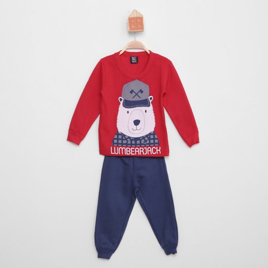 Conjunto Moletom Infantil Miá Kids Estampado Lumbearjack Menino - Vermelho Menor preço em Conjunto Moletom Infantil Miá Kids Estampado Lumbearjack Menino - Vermelho
