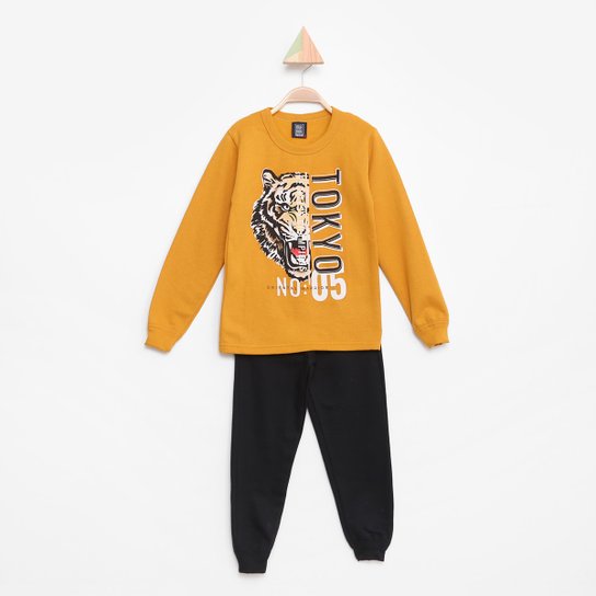 Conjunto Moletom Infantil Miá Kids Estampado Tokyo Menino - Mostarda Menor preço em Conjunto Moletom Infantil Miá Kids Estampado Tokyo Menino - Mostarda