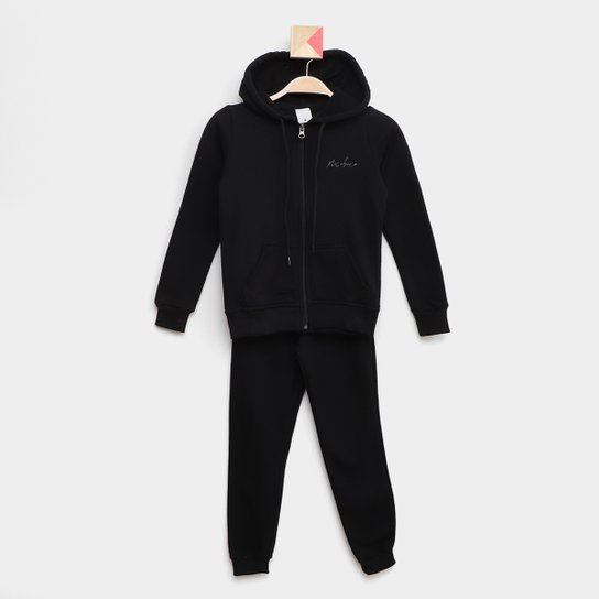 Conjunto Moletom Infantil Nicoboco Jaqueta e Calça Miconos Feminino - Preto Menor preço em Conjunto Moletom Infantil Nicoboco Jaqueta e Calça Miconos Feminino - Preto
