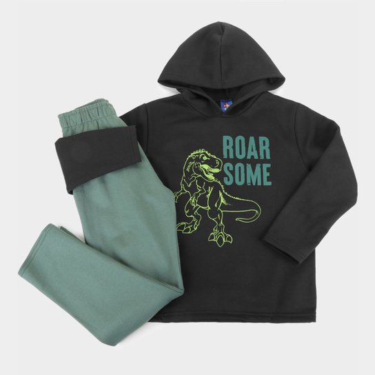 Conjunto Moletom Infantil Pipa Dinossauro Masculino - Preto Menor preço em Conjunto Moletom Infantil Pipa Dinossauro Masculino - Preto