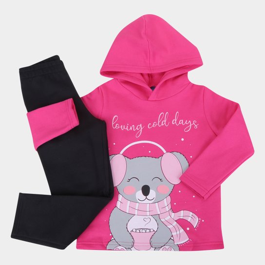 Conjunto Moletom Infantil Pipa Ursinha Capuz Feminino - Pink Menor preço em Conjunto Moletom Infantil Pipa Ursinha Capuz Feminino - Pink