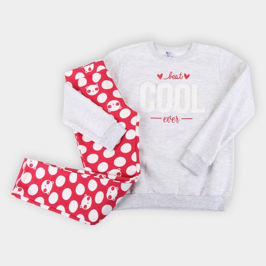 Conjunto Moletom Infantil Pulla Bulla Bordado Cool Feminino - Mescla Menor preço em Conjunto Moletom Infantil Pulla Bulla Bordado Cool Feminino - Mescla