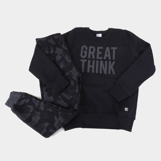 Conjunto Moletom Infantil Pulla Bulla Great Think Camuflado Masculino - Preto Menor preço em Conjunto Moletom Infantil Pulla Bulla Great Think Camuflado Masculino - Preto