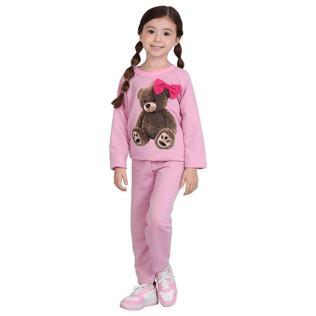 Conjunto Moletom Infantil Rosa com Ursinha - Destak