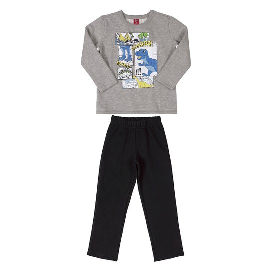 Conjunto Moletom Infantim Bee Loop Dino Masculino - Mescla Menor preço em Conjunto Moletom Infantim Bee Loop Dino Masculino - Mescla