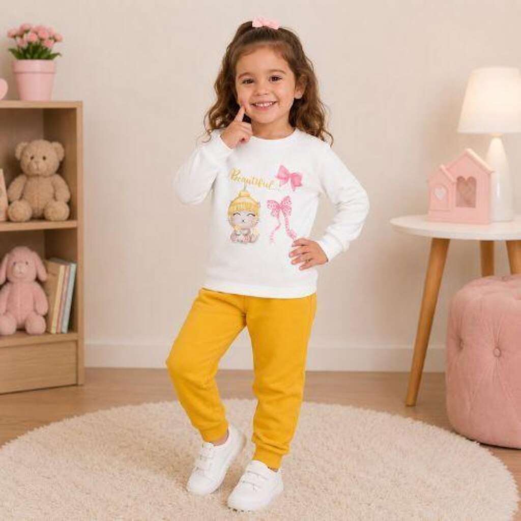 Conjunto Moletom Inverno Menina Blusa Beautiful E Calça Lisa Kely Kety