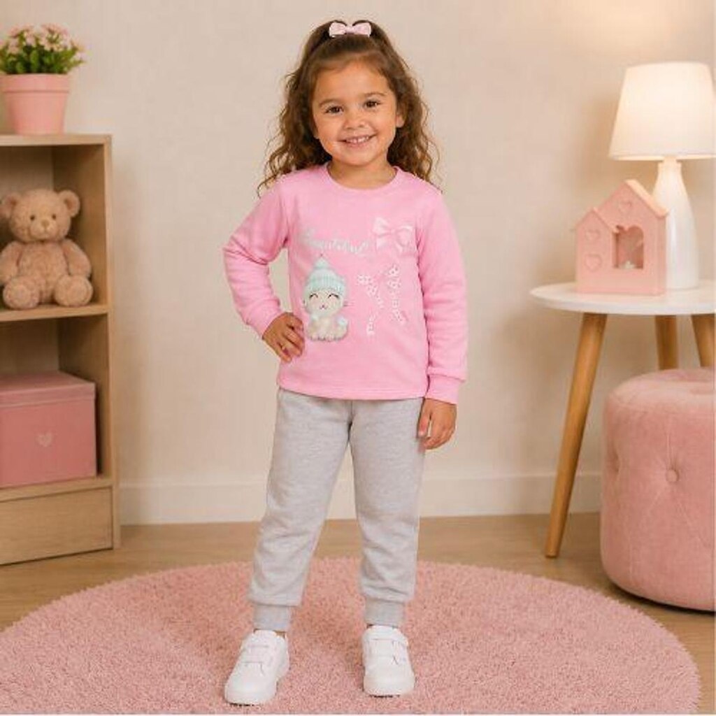 Conjunto Moletom Inverno Menina Blusa Beautiful E Calça Lisa Kely Kety