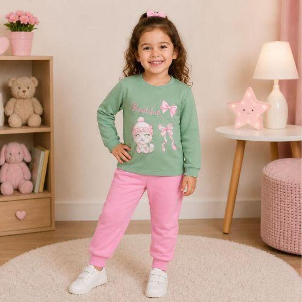 Conjunto Moletom Inverno Menina Blusa Beautiful E Calça Lisa Kely Kety