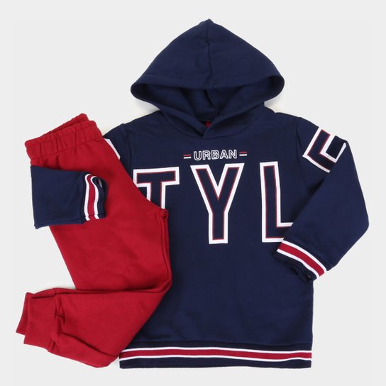 Conjunto Moletom Juvenil Kyly Urban Masculino - Marinho Menor preço em Conjunto Moletom Juvenil Kyly Urban Masculino - Marinho