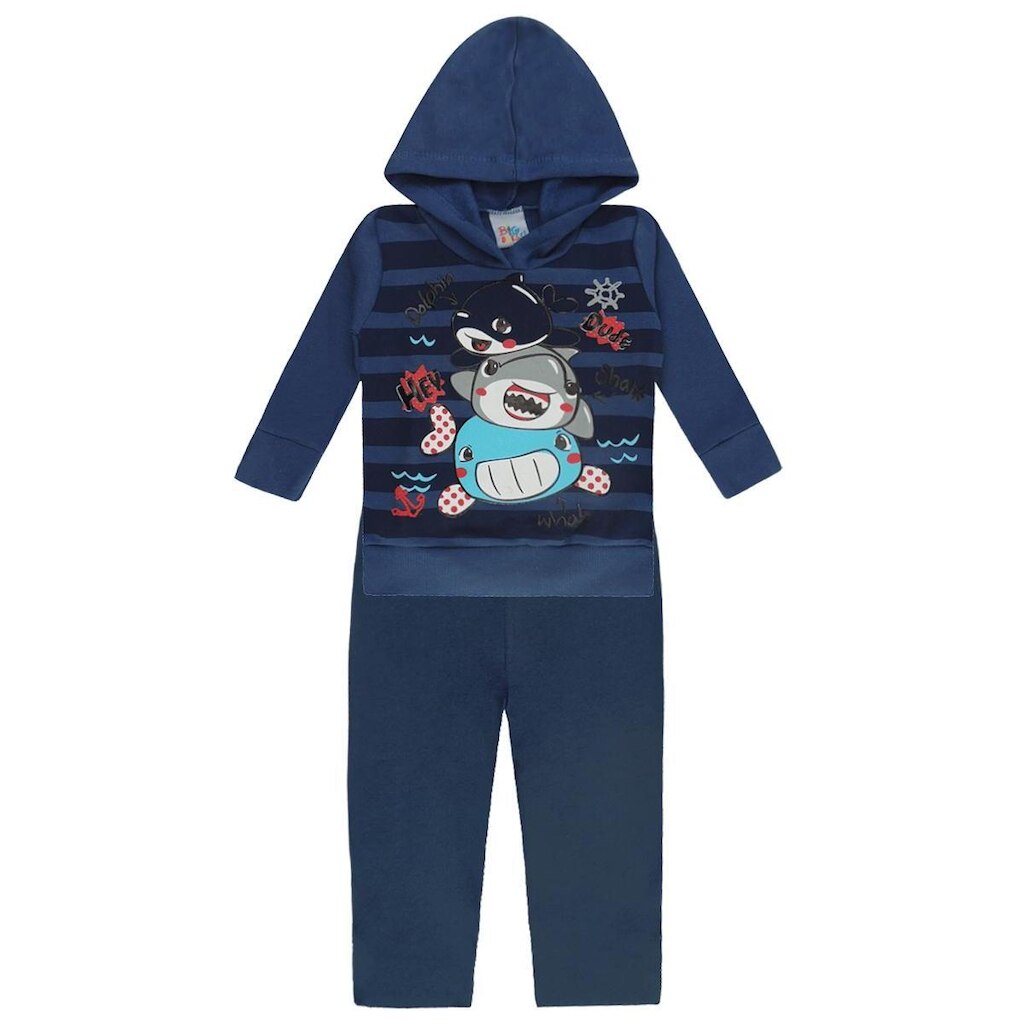 Conjunto Moletom Marinho com Estampa Fundo do Mar - Big Bless