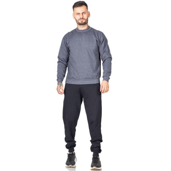 Conjunto Moletom Masculino Blusa Calça Jogger Com Bolso - Chumbo+Preto Menor preço em Conjunto Moletom Masculino Blusa Calça Jogger Com Bolso - Chumbo+Preto