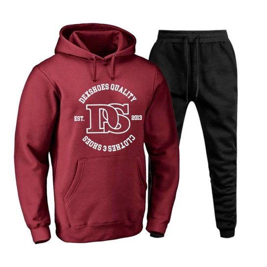 Conjunto Moletom Masculino Bolso Canguru Capuz Estampa - Vinho Menor preço em Conjunto Moletom Masculino Bolso Canguru Capuz Estampa - Vinho