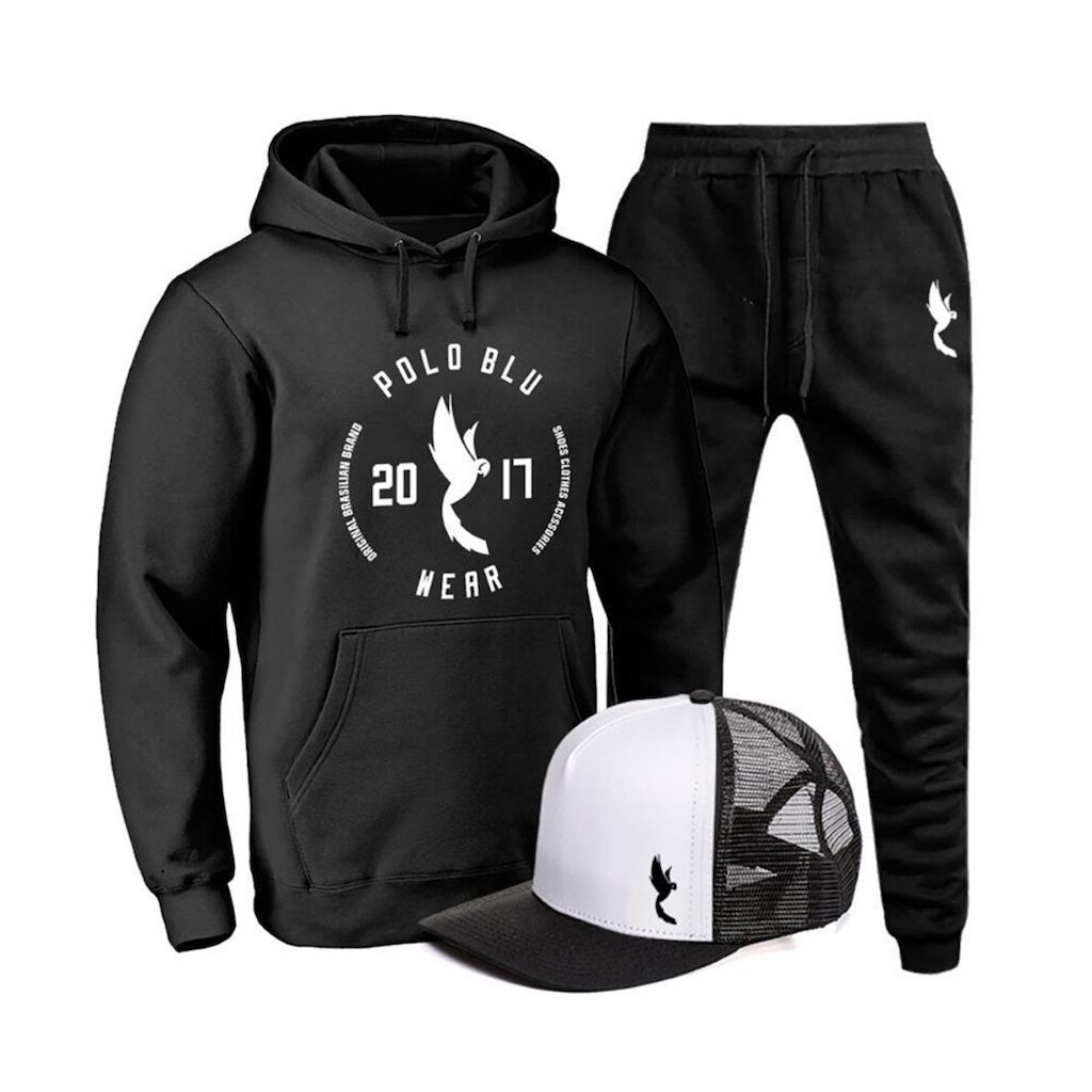 Conjunto Moletom Masculino Canguru Conforto + Boné Macio