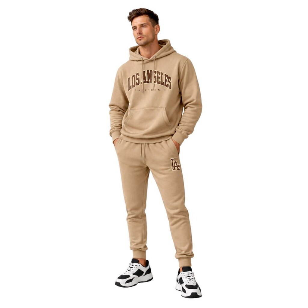 Conjunto Moletom Masculino Estampado Flanelado com Capuz Calça Jogger Casual Inverno Relaxado