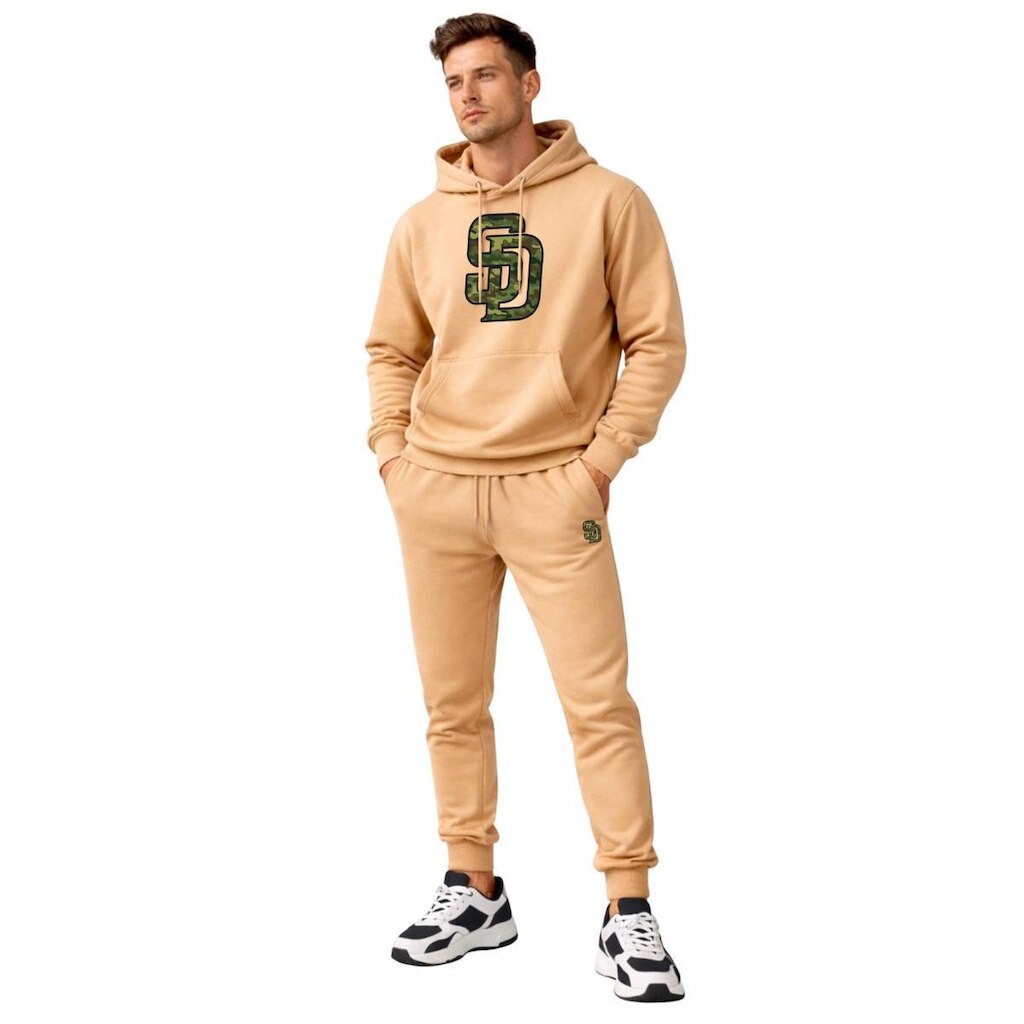Conjunto Moletom Masculino Flanelado Canguru com Capuz + Calça Jogger Casual Inverno