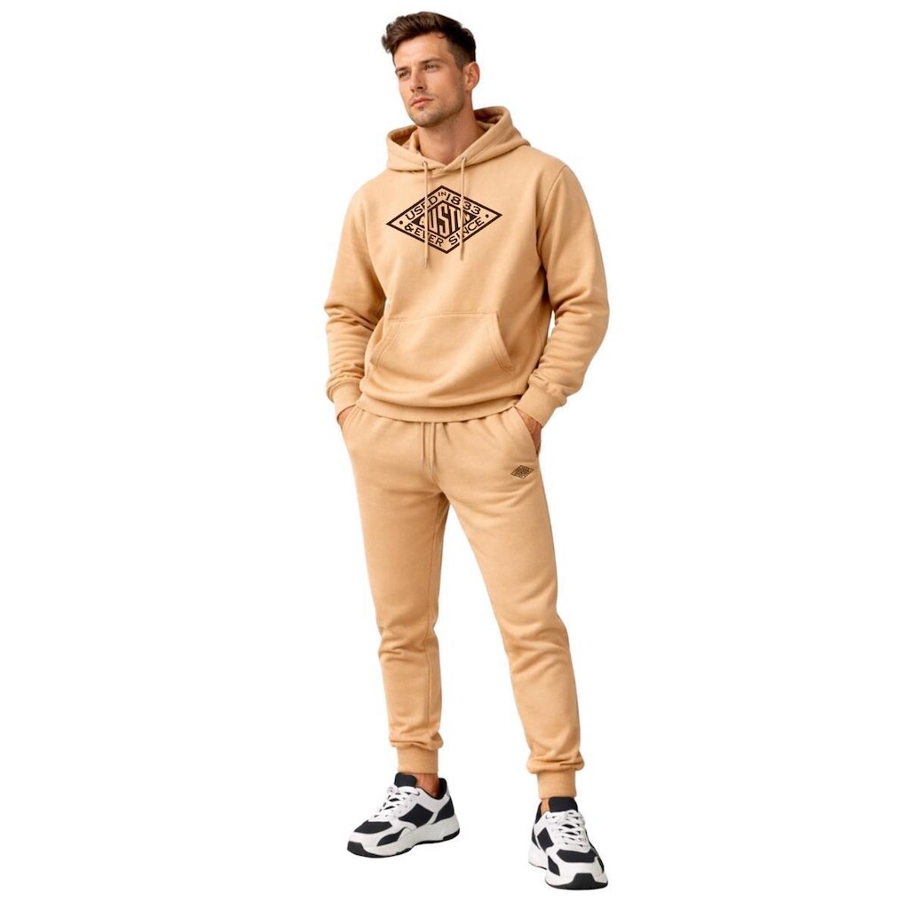 Conjunto Moletom Masculino Flanelado Canguru com Capuz + Calça Jogger Casual Inverno