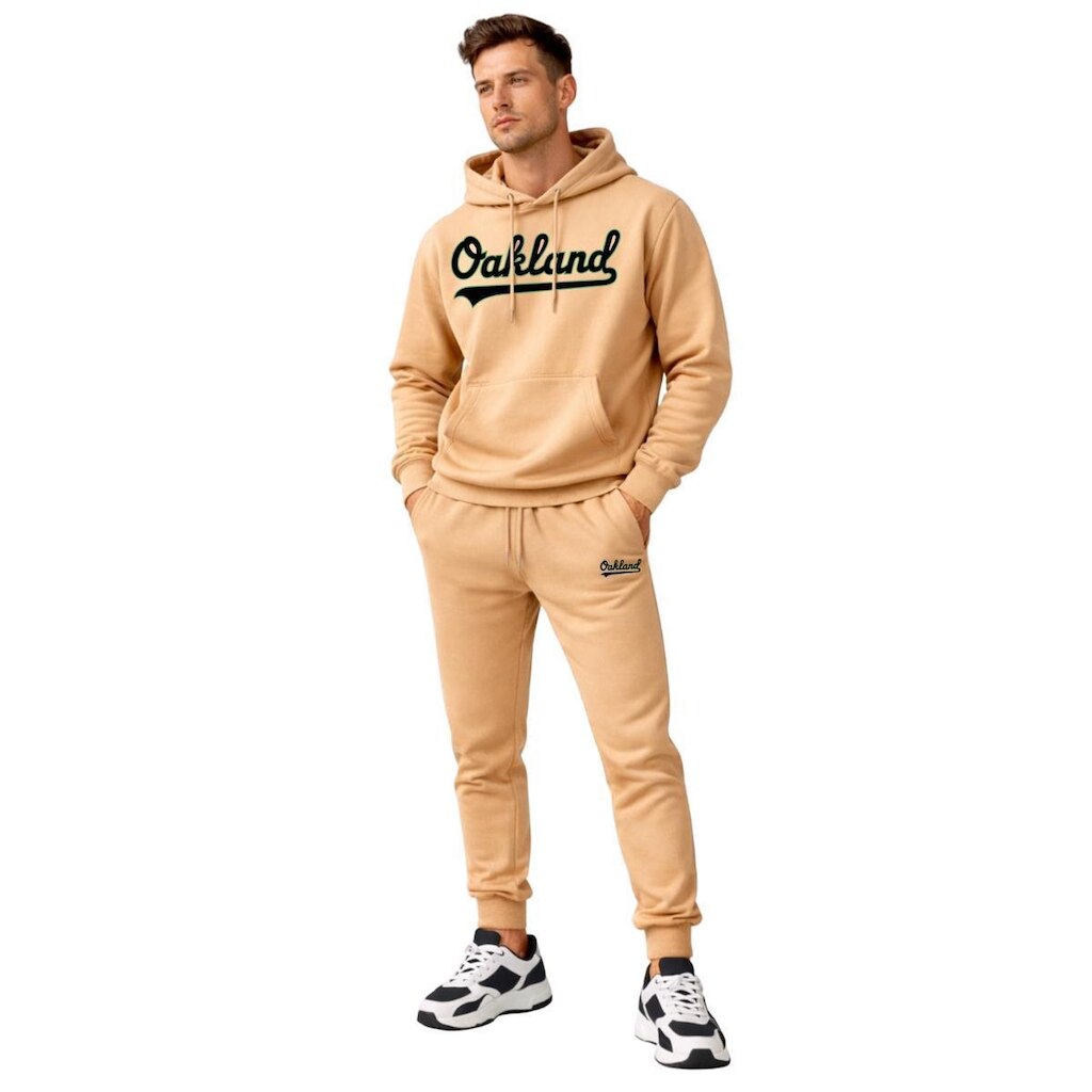 Conjunto Moletom Masculino Flanelado Canguru com Capuz + Calça Jogger Casual Inverno