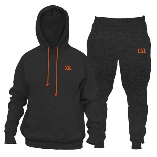 Conjunto Moletom Masculino Flanelado Com Capuz Neon Laranja