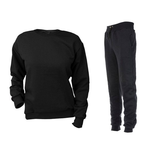Conjunto Moletom Masculino Liso Fechado Preto - Preto Menor preço em Conjunto Moletom Masculino Liso Fechado Preto - Preto
