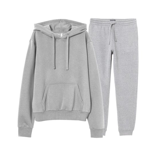 Conjunto Moletom Masculino Liso - Cinza Menor preço em Conjunto Moletom Masculino Liso - Cinza