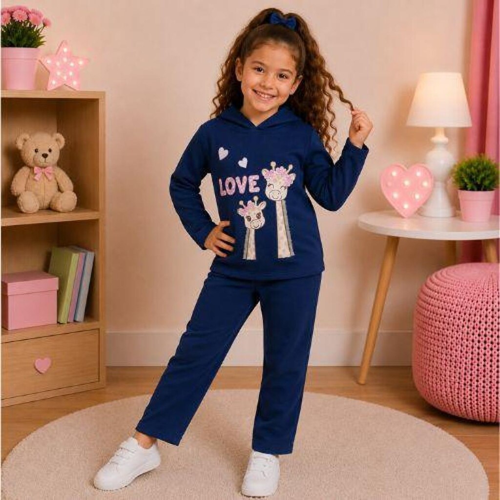 Conjunto Moletom Menina Blusa com Capuz e Calça Lisa Kely Kety