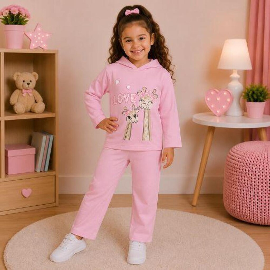 Conjunto Moletom Menina Blusa com Capuz e Calça Lisa Kely Kety
