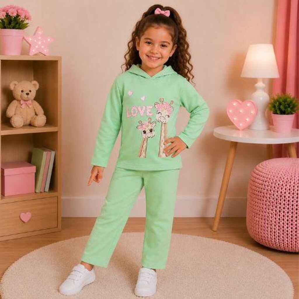 Conjunto Moletom Menina Blusa com Capuz e Calça Lisa Kely Kety